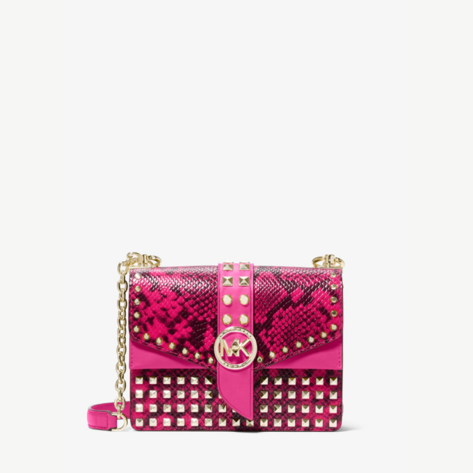 MICHAEL KORS Greenwich Small Studded Snake Leather Crossbody Bag