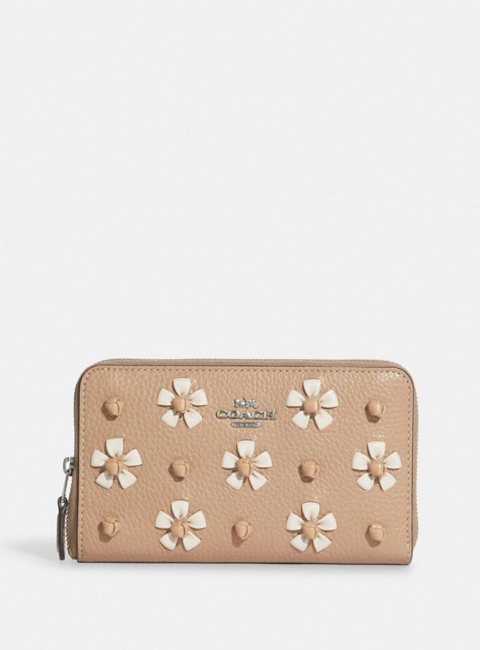 COACH Medium Id Zip Wallet With Floral Whipstitch