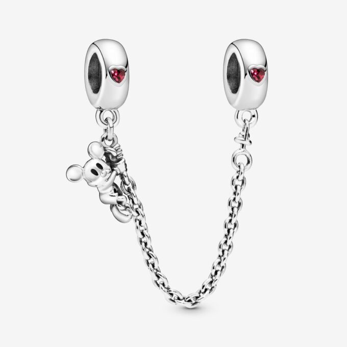 PANDORA Disney, Climbing Mickey Safety Chain, Red CZ